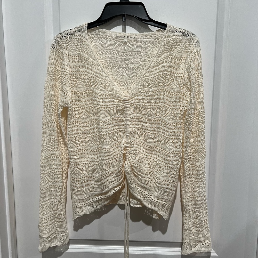 Madison + Hudson Tie Front Knit Blouse, Sz M